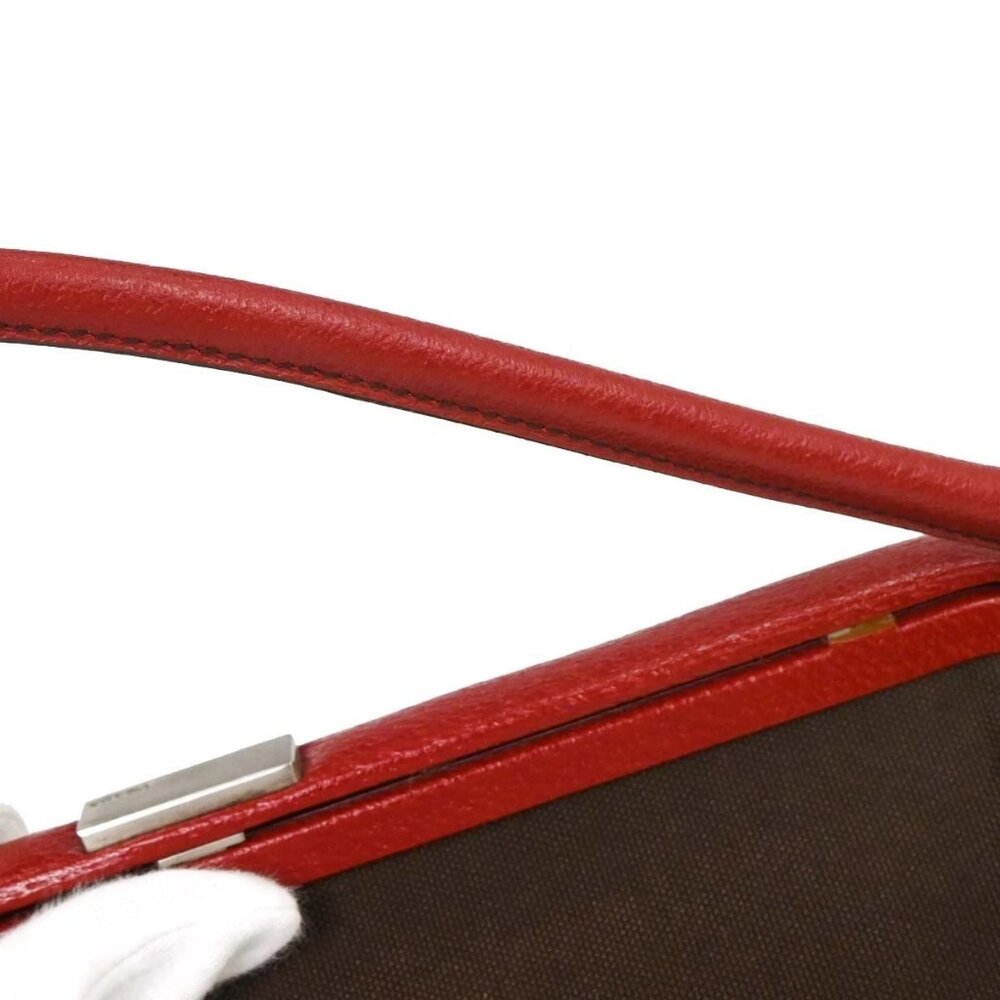 Prada Brown Red Canvas Leather Handbag 117 AQ00325 - Picture 3 of 10